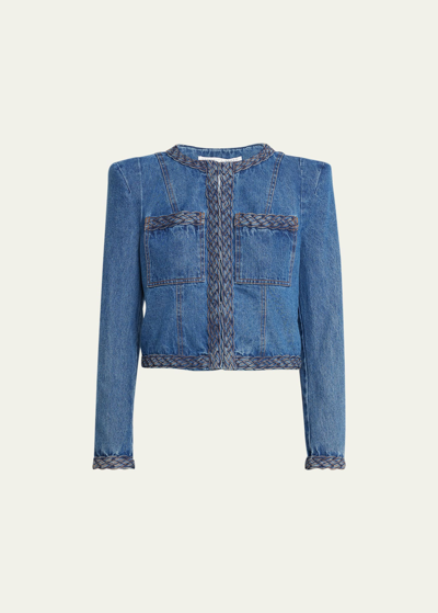 Shop Veronica Beard Arrowe Tailored Denim Jacket In Stone Bright Blue