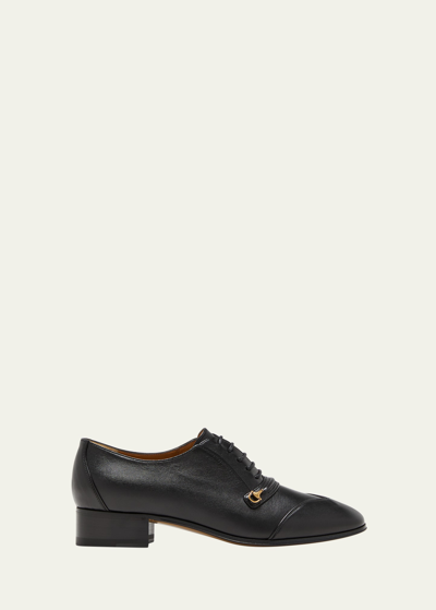 Shop Gucci Nolan Malaga Leather Lace-up Loafers In Black