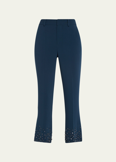 Shop Cinq À Sept Kerry Rhinestone Crackle Cropped Pants In Peacock Blue
