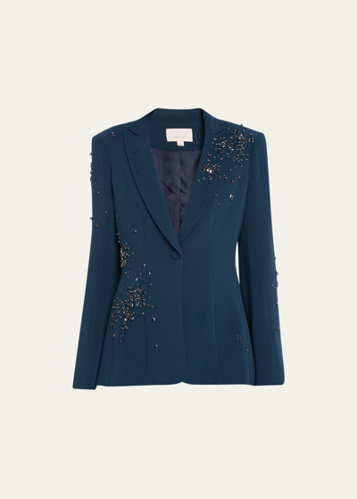 Shop Cinq À Sept Rhinestone Crackle Embellished Cheyenne Blazer In Peacock Blue