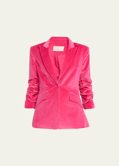 Shop Cinq À Sept Chenille Velvet Scrunched-sleeve Cheyenne Blazer In Pink Dahlia