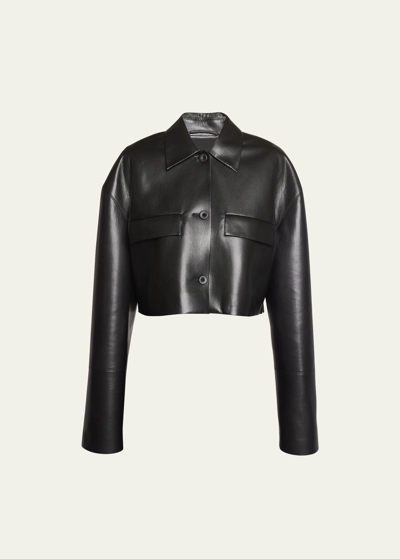 Shop Nanushka Holleen Vegan Leather Cropped Jacket In Black