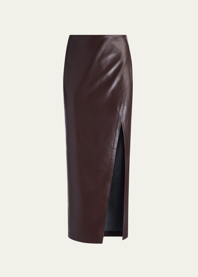 Shop Alice And Olivia Siobhan Vegan Leather Wrap Maxi Skirt In Toffee