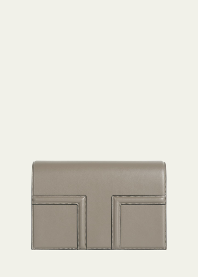Shop Totême T Flap Leather Crossbody Bag In 079 Taupe