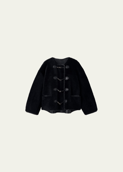 Shop Totême Teddy Sheep Shearling Toggle Jacket In Black