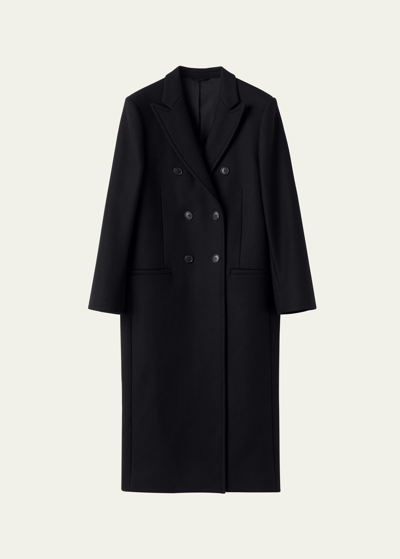 Shop Totême Double-breasted Mid-length Tailored Overcoat In Black