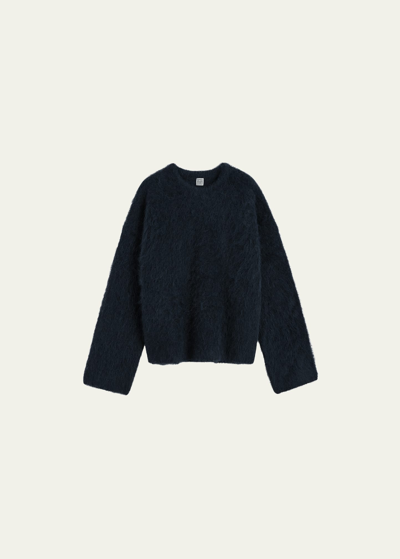 Shop Totême Boxy Textured Alpaca Knit Sweater In Navy