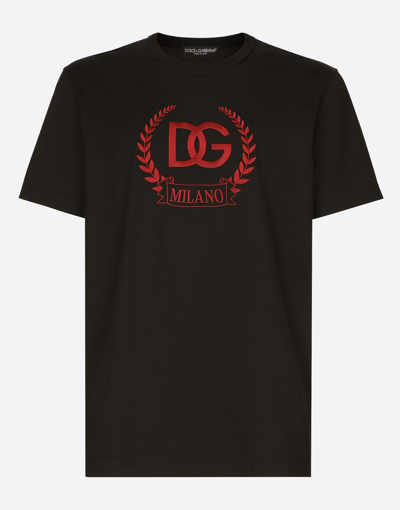 Dolce & Gabbana Embroidered Dg Laurel T-shirt In Black