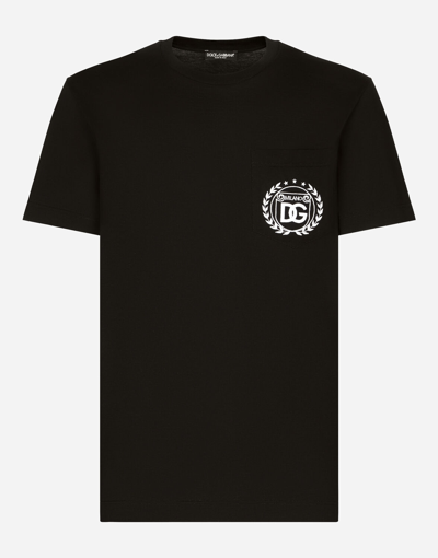 Dolce & Gabbana Crew-neck Pocket T-shirt In Soft Cotton In Black