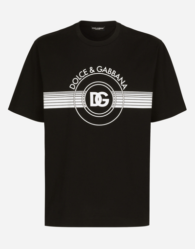 Shop Dolce & Gabbana Cotton Interlock T-shirt With Dg Logo Print In Black