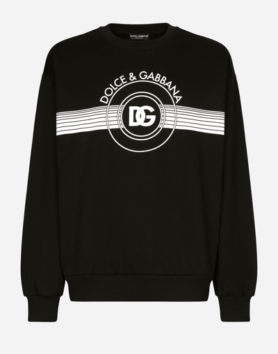Dolce & Gabbana Logo-print Long-sleeved Cotton Sweatshirt In Black