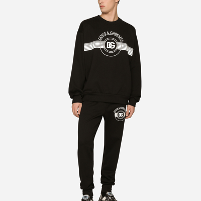 Dolce & Gabbana Logo-print Long-sleeved Cotton Sweatshirt In Black