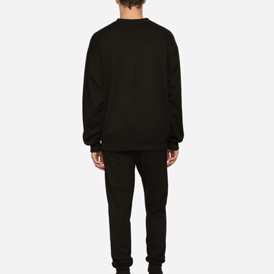 Dolce & Gabbana Logo-print Long-sleeved Cotton Sweatshirt In Black