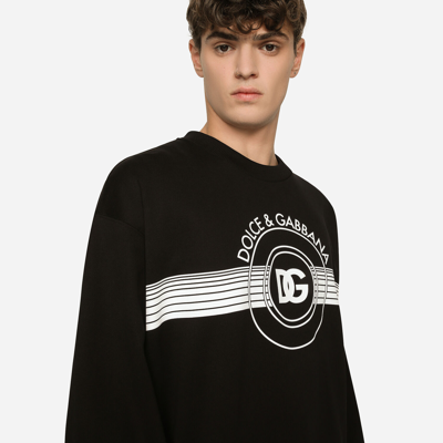 Dolce & Gabbana Logo-print Long-sleeved Cotton Sweatshirt In Black