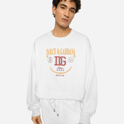 Shop Dolce & Gabbana Jersey Sweatshirt With Dg Logo Print In White
