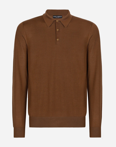 Shop Dolce & Gabbana Extra-fine Cashmere Polo-shirt In Brown