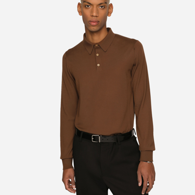 Shop Dolce & Gabbana Extra-fine Cashmere Polo-shirt In Brown