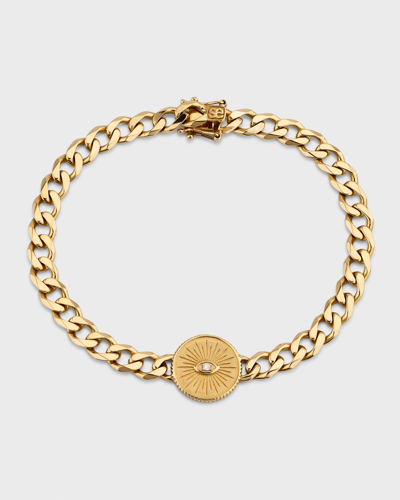Shop Sydney Evan Men's 18k Marquise Eye Diamond Coin Chain Bracelet In Gold