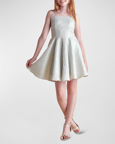 Shop Un Deux Trois Girl's Jacquard A-line Dress In Silver