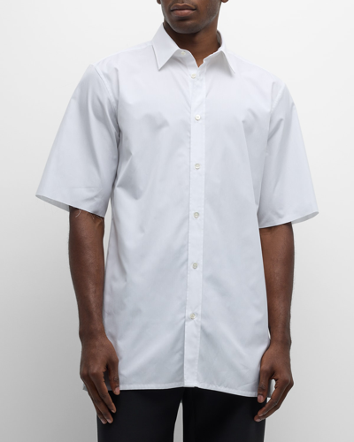 Shop Maison Margiela Men's Solid Cotton Sport Shirt In White