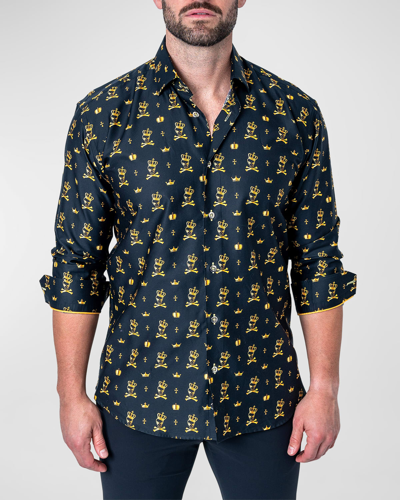 Shop Maceoo Men's Fibonacci Kingskull Sport Shirt In Black