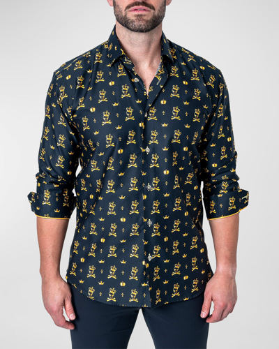 Maceoo Fibonacci Regular Fit Kingskull Black Button-up Shirt In Black