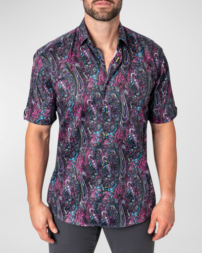 Maceoo Galileo Firestorm Multi Short Sleeve Button-up Shirt In Multi