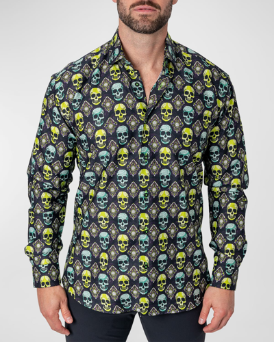 Shop Maceoo Men's Fibonacci Skull Voodoo Sport Shirt In Green