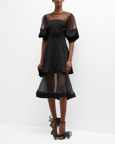 Shop Black Halo Regina Tiered Illusion A-line Midi Dress In Obsidian Charmblk