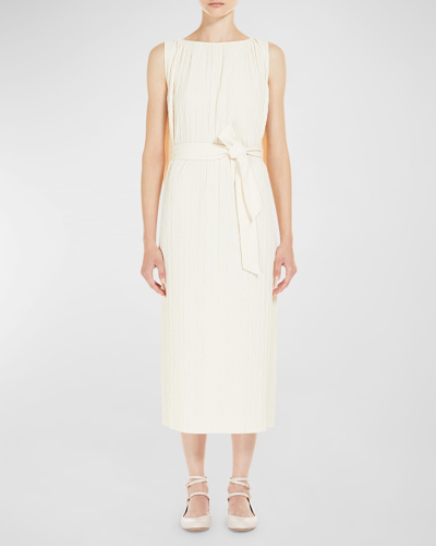 Shop Max Mara Sleeveless Crinkled Jersey Midi Dress In Ivory