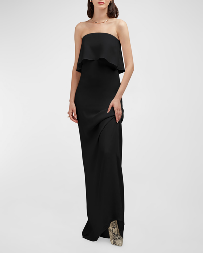 Shop Careste Chiara Strapless Silk Column Gown In Black