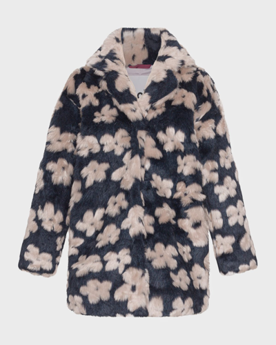 Shop Molo Girl's Haili Floral Faux Fur Coat In Flower Fur