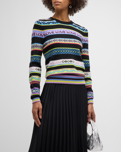 Shop Chinti & Parker Love Geometric Striped Wool-cashmere Sweater In Black Multi