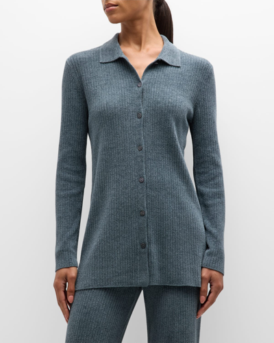 Shop Barefoot Dreams Cozychic Ultra Lite Ribbed Button-down Cardigan In Smokey Blue