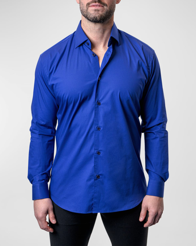 Maceoo Fibonacci Solid Contemporary Fit Button-up Shirt In Blue