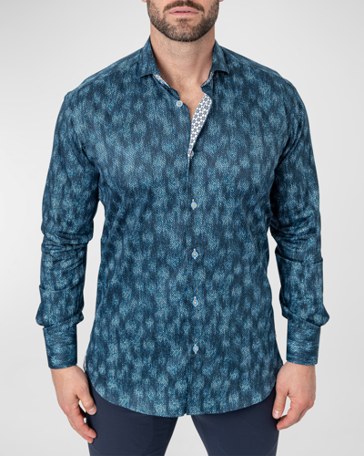 Shop Maceoo Men's Einstein Micro Leaf-print Sport Shirt In Blue