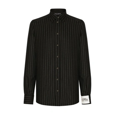 Shop Dolce & Gabbana Stretch Wool Flannel Shirt In Striped