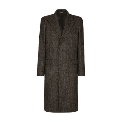 Shop Dolce & Gabbana Single-breasted Coat In Herringbone Alpaca Wool In Fantasy_not_print_