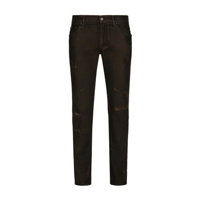 Shop Dolce & Gabbana Waxed Slim Denim Stretch Jeans In Combined_colour