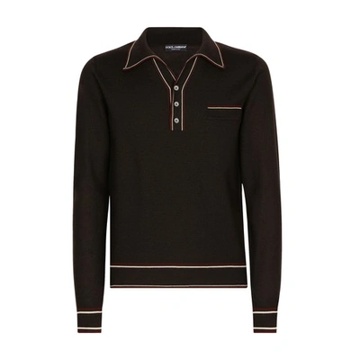 Shop Dolce & Gabbana Wool Polo Shirt With Contrast Stripes In Combined_colour