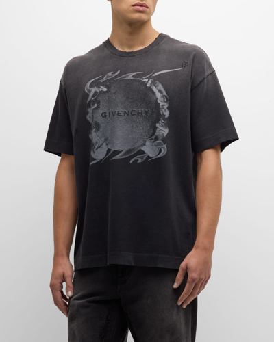 Shop Givenchy Men's Distressed Graphic T-shirt In Black