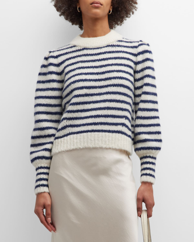 Shop Eleven Six Kate Striped Blouson-sleeve Sweater In Ivory Navy Strip