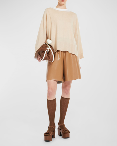 Shop Max Mara High-rise Nappa Leather Shorts In Camel