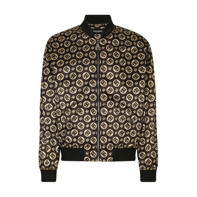 Shop Dolce & Gabbana Nylon Jacket With All-over Dg Logo Print In Logomania_fdo_nero