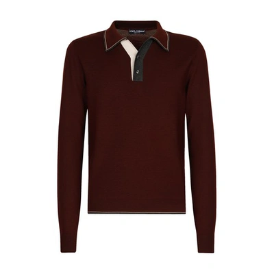 Shop Dolce & Gabbana Wool Polo Shirt With Contrast Details In Combined_colour