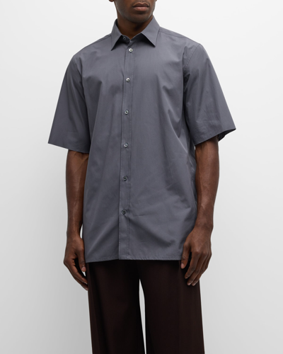 Shop Maison Margiela Men's Solid Cotton Sport Shirt In Dark/grey