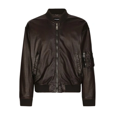 Shop Dolce & Gabbana Padded Leather Jacket In Dark_brown_4