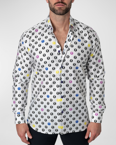 Maceoo Fibonacci Regular Fit Skullcircle White Button-up Shirt In White