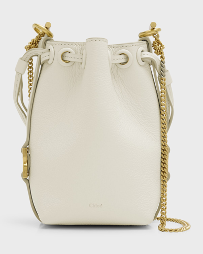 Shop Chloé Marcie Micro Bucket Bag In Leather With Chain Strap In Misty Ivory