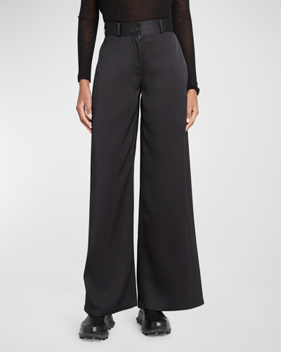 Shop Jil Sander Satin Wide-leg Trousers In Black